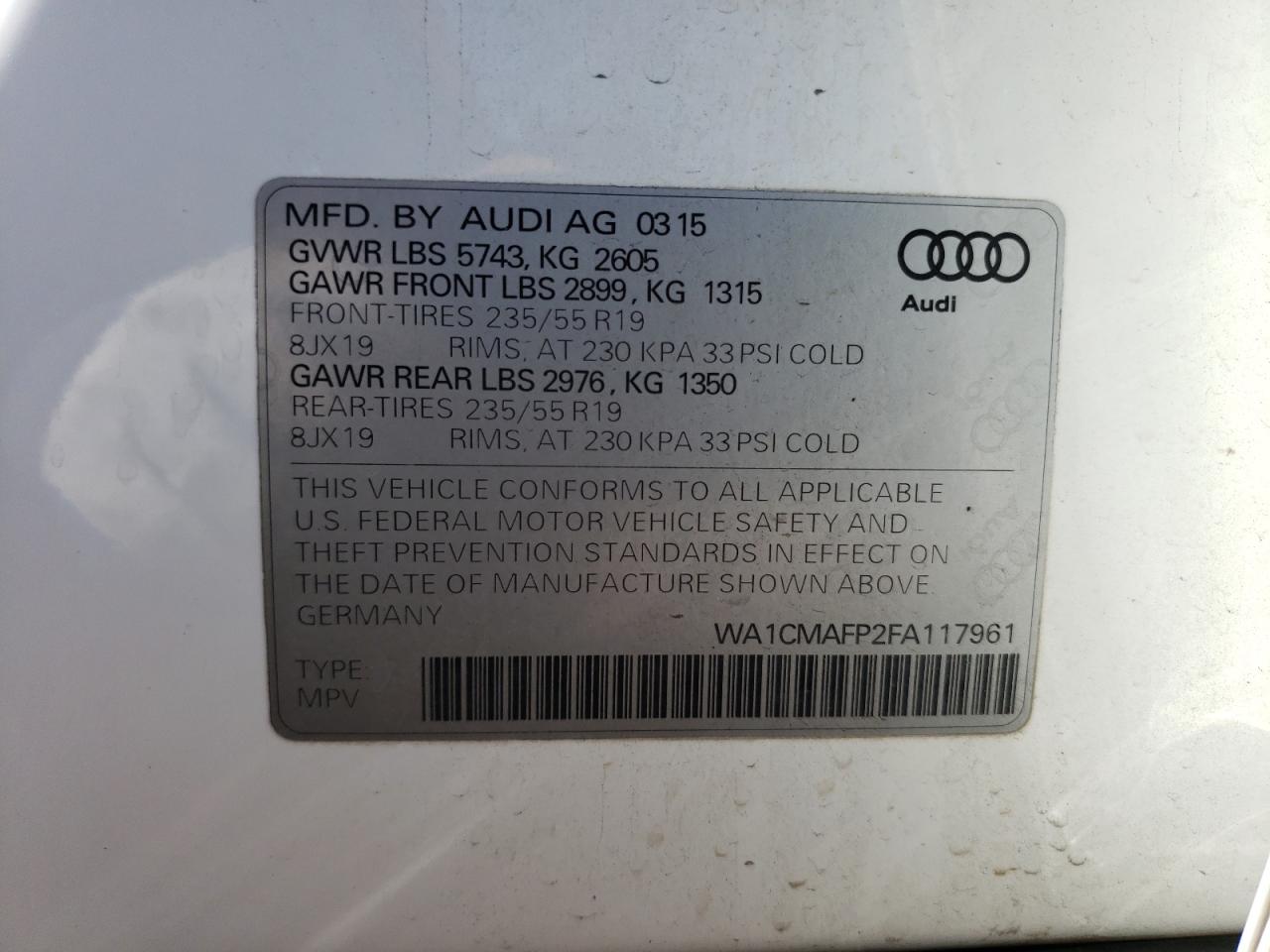 WA1CMAFP2FA117961 2015 Audi Q5 Tdi Premium Plus