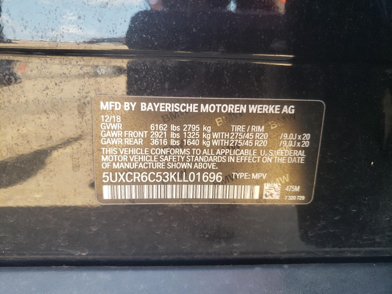 5UXCR6C53KLL01696 2019 BMW X5 xDrive40I