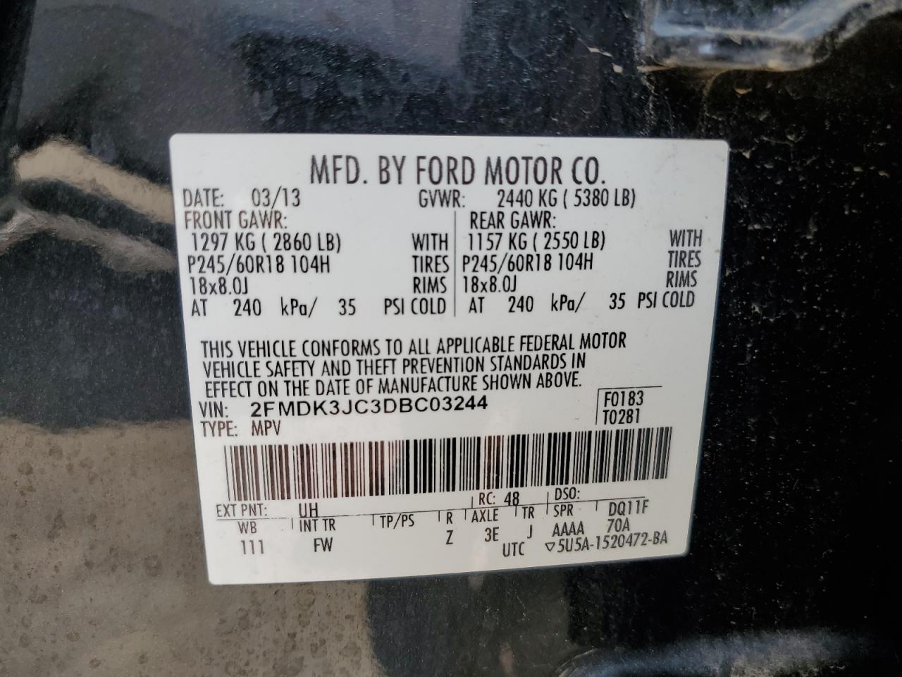 2FMDK3JC3DBC03244 2013 Ford Edge Sel