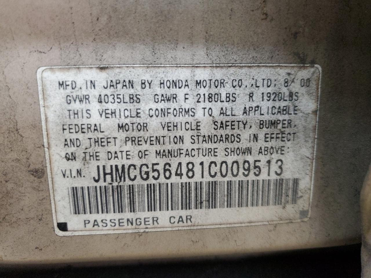 JHMCG56481C009513 2001 Honda Accord Lx