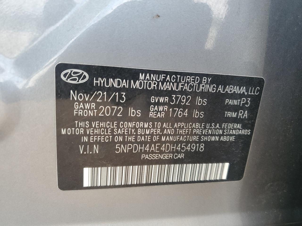 5NPDH4AE4DH454918 2013 Hyundai Elantra Gls