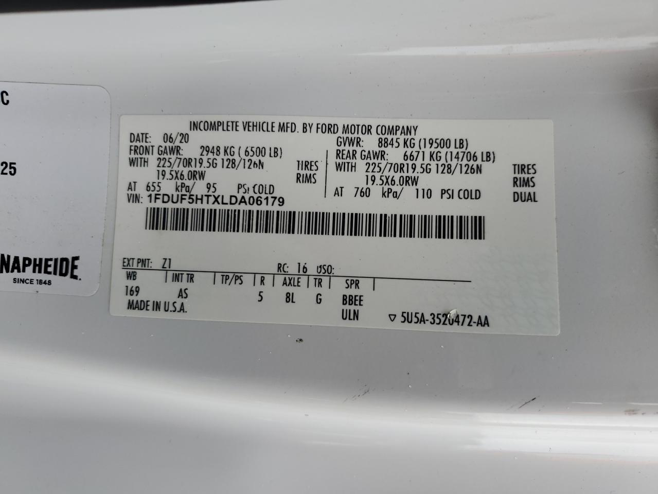 2020 Ford F550 Super Duty VIN: 1FDUF5HTXLDA06179 Lot: 73014234