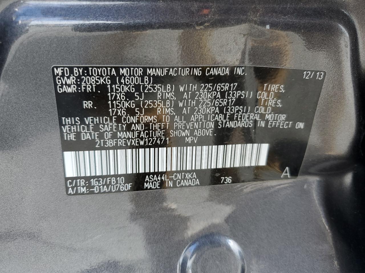 2T3BFREVXEW127471 2014 Toyota Rav4 Le