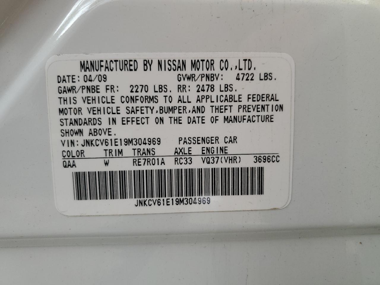 JNKCV61E19M304969 2009 Infiniti G37 Base