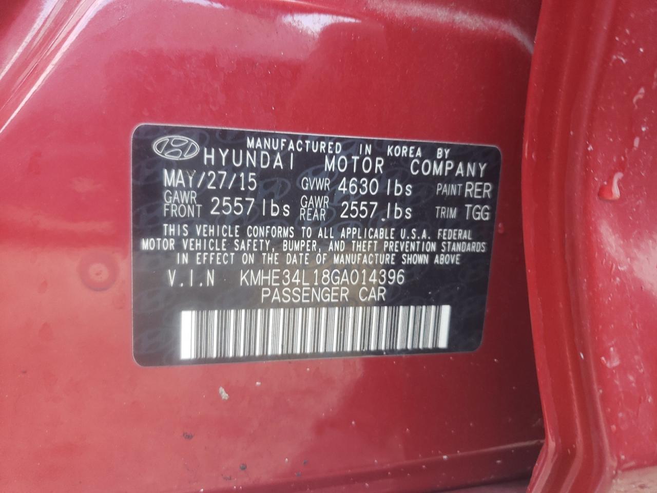 KMHE34L18GA014396 2016 Hyundai Sonata Hybrid