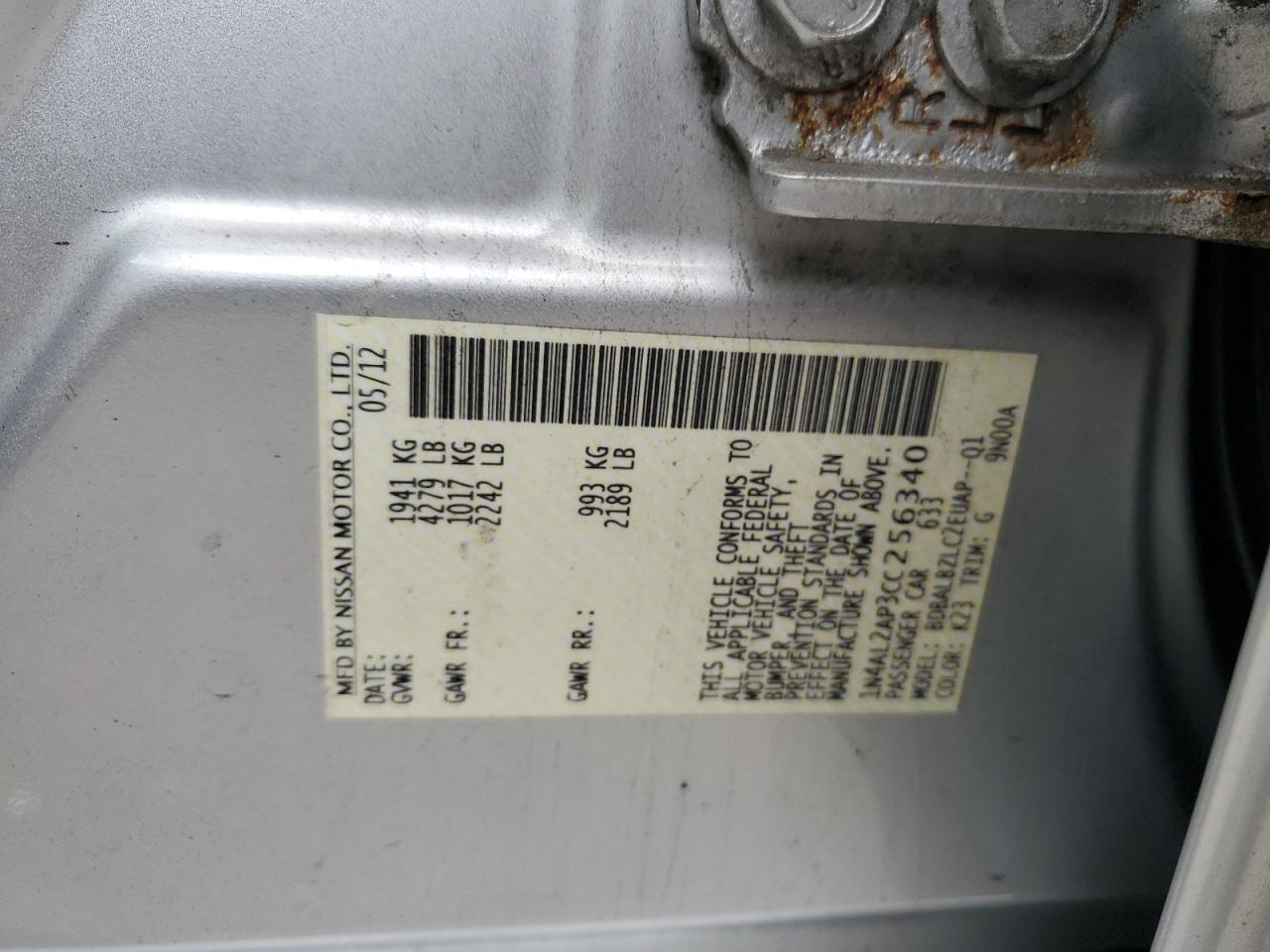 1N4AL2AP3CC256340 2012 Nissan Altima Base