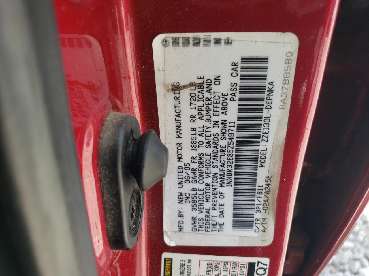 2005 Toyota Corolla Ce VIN: 1NXBR32E85Z549711 Lot: 69302934