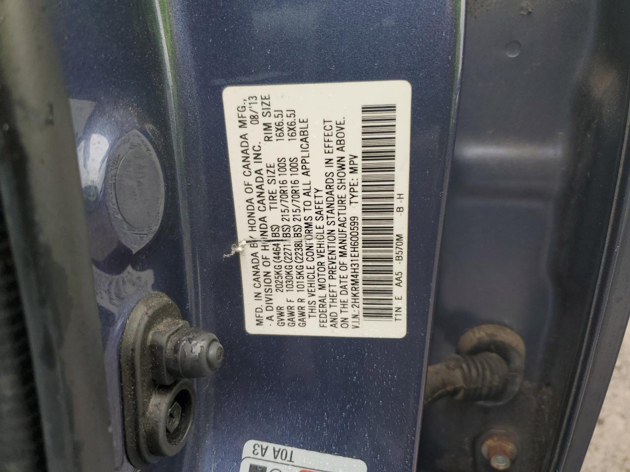 2HKRM4H31EH600599 2014 Honda Cr-V Lx