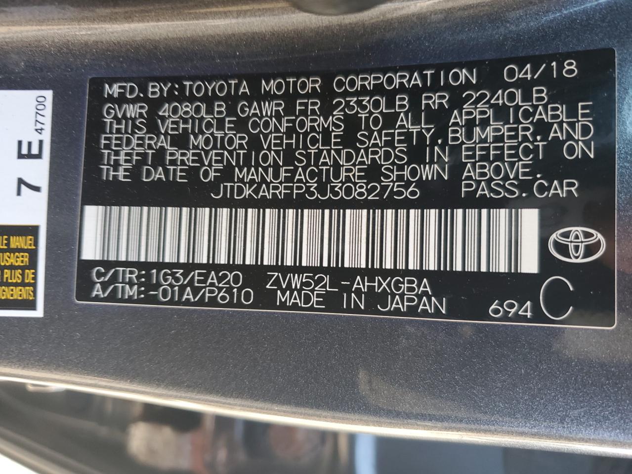 JTDKARFP3J3082756 2018 Toyota Prius Prime