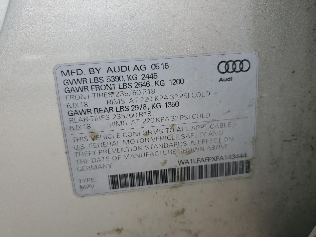 WA1LFAFPXFA143444 2015 Audi Q5 Premium Plus