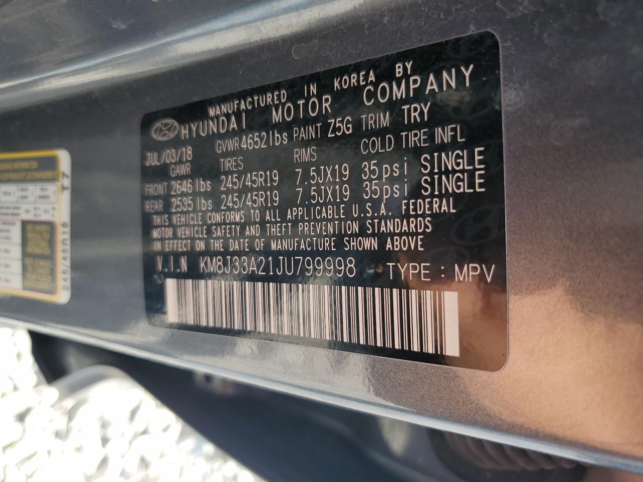 KM8J33A21JU799998 2018 Hyundai Tucson Value