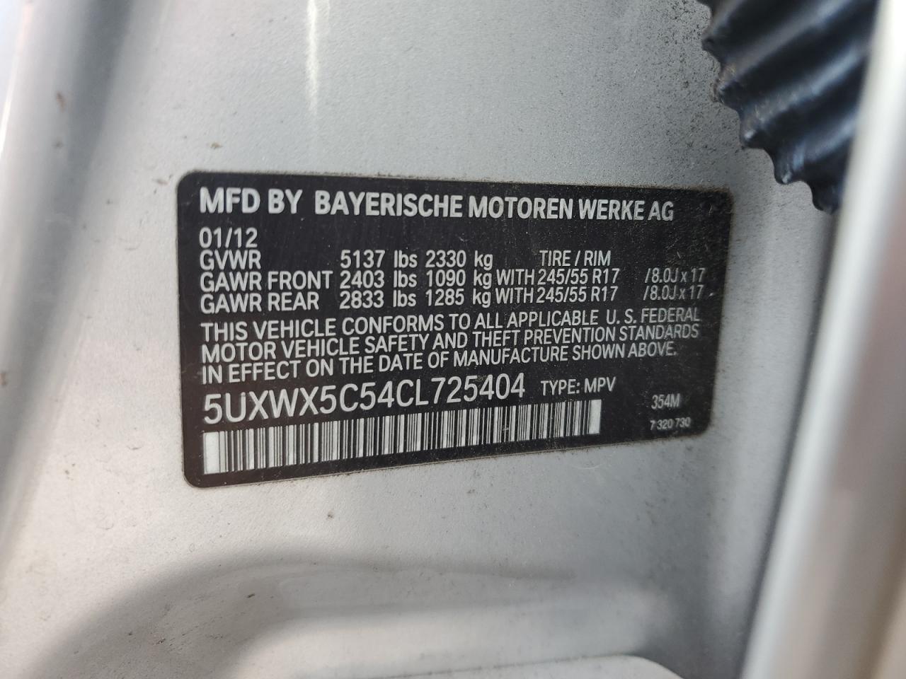 5UXWX5C54CL725404 2012 BMW X3 xDrive28I