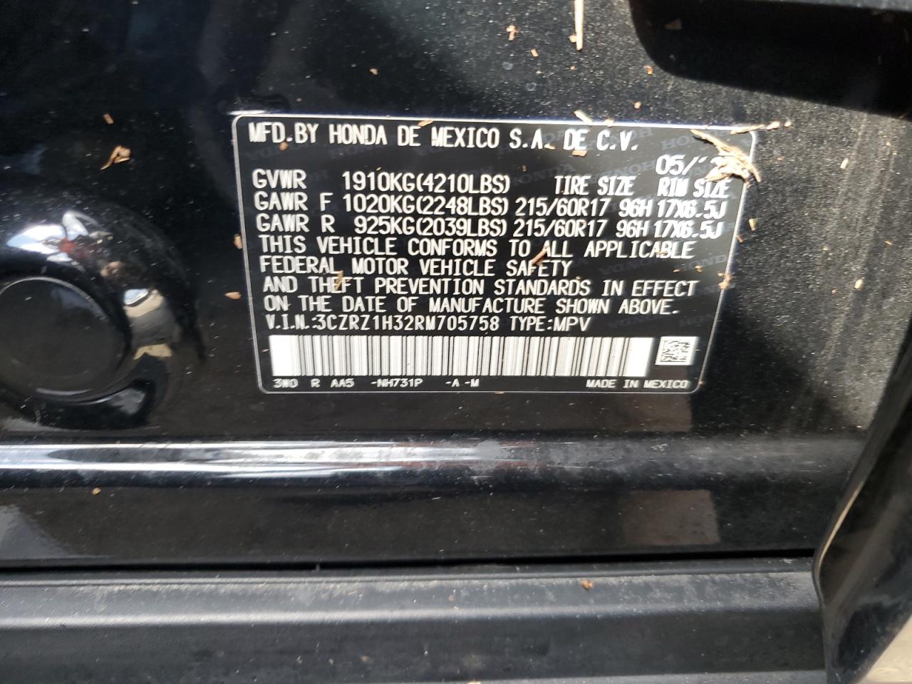 3CZRZ1H32RM705758 2024 Honda Hr-V Lx