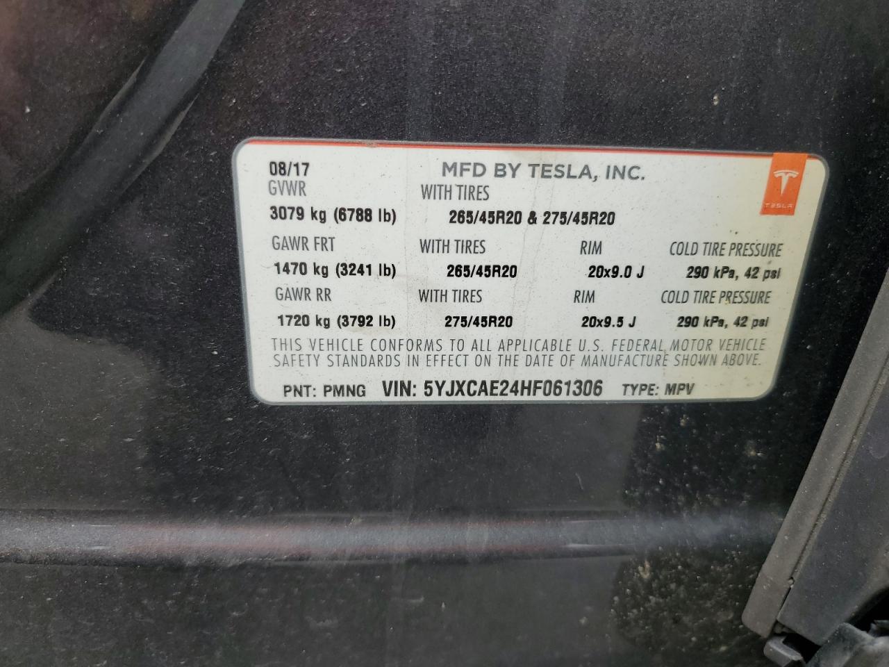 2017 Tesla Model X VIN: 5YJXCAE24HF061306 Lot: 73163264