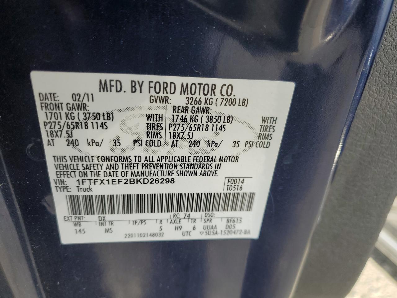 2011 Ford F150 Super Cab VIN: 1FTFX1EF2BKD26298 Lot: 71635424