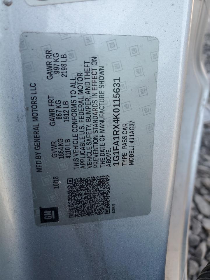 2019 Chevrolet Camaro Ls VIN: 1G1FA1RX4K0115631 Lot: 71763194