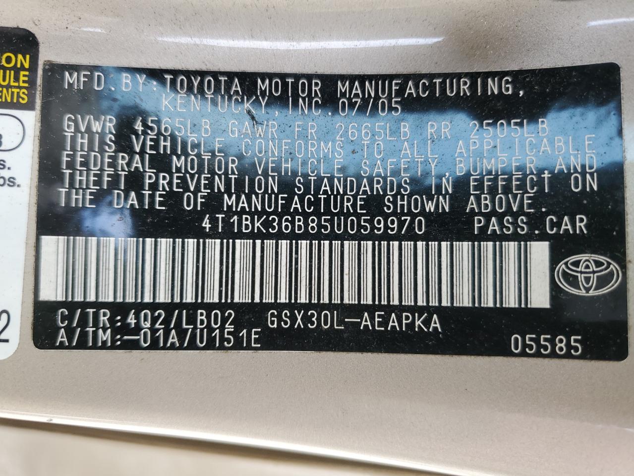 4T1BK36B85U059970 2005 Toyota Avalon Xl