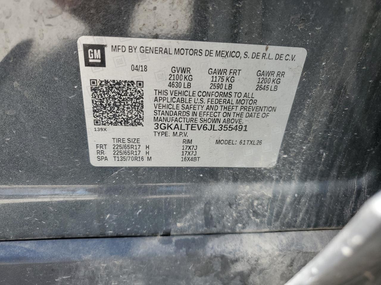 3GKALTEV6JL355491 2018 GMC Terrain Sle