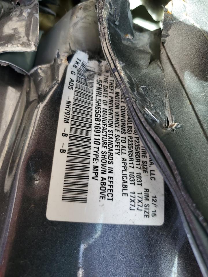 5FNRL5H65GB169110 2016 Honda Odyssey Exl