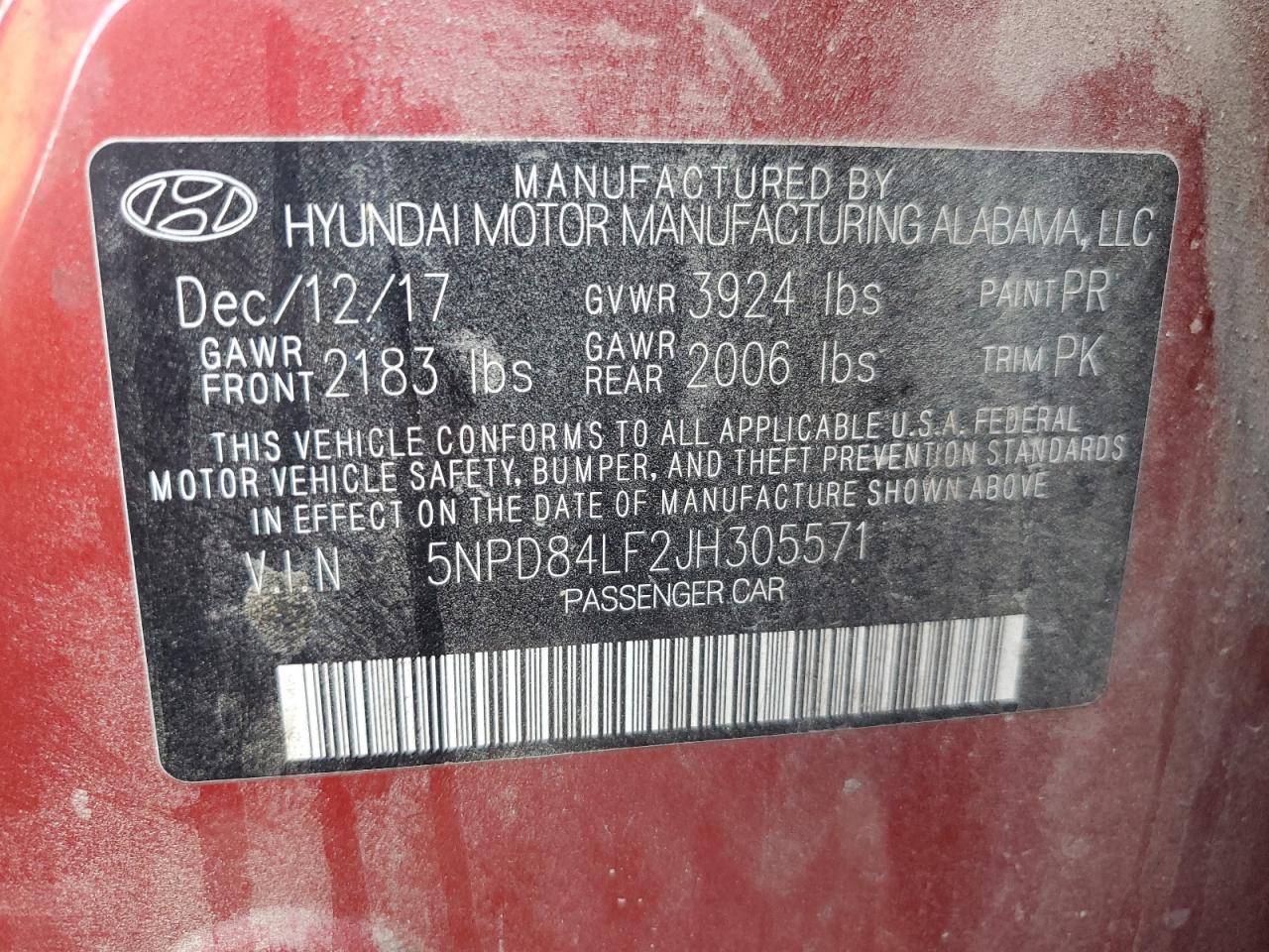 5NPD84LF2JH305571 2018 Hyundai Elantra Sel