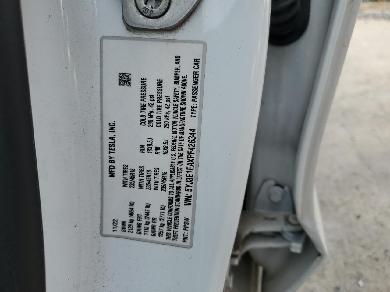 5YJ3E1EAXPF426344 2023 Tesla Model 3