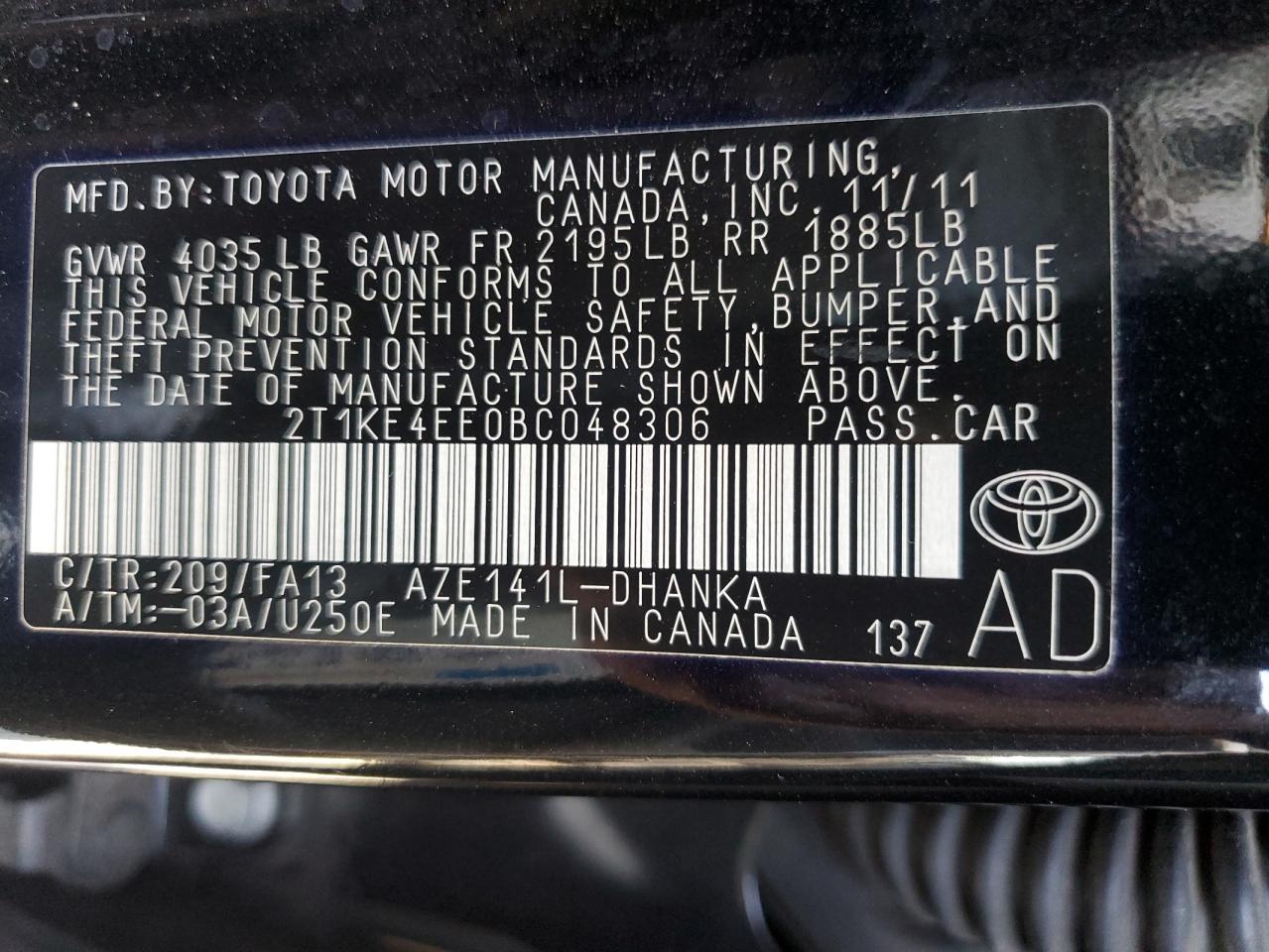 2T1KE4EE0BC048306 2011 Toyota Corolla Matrix S