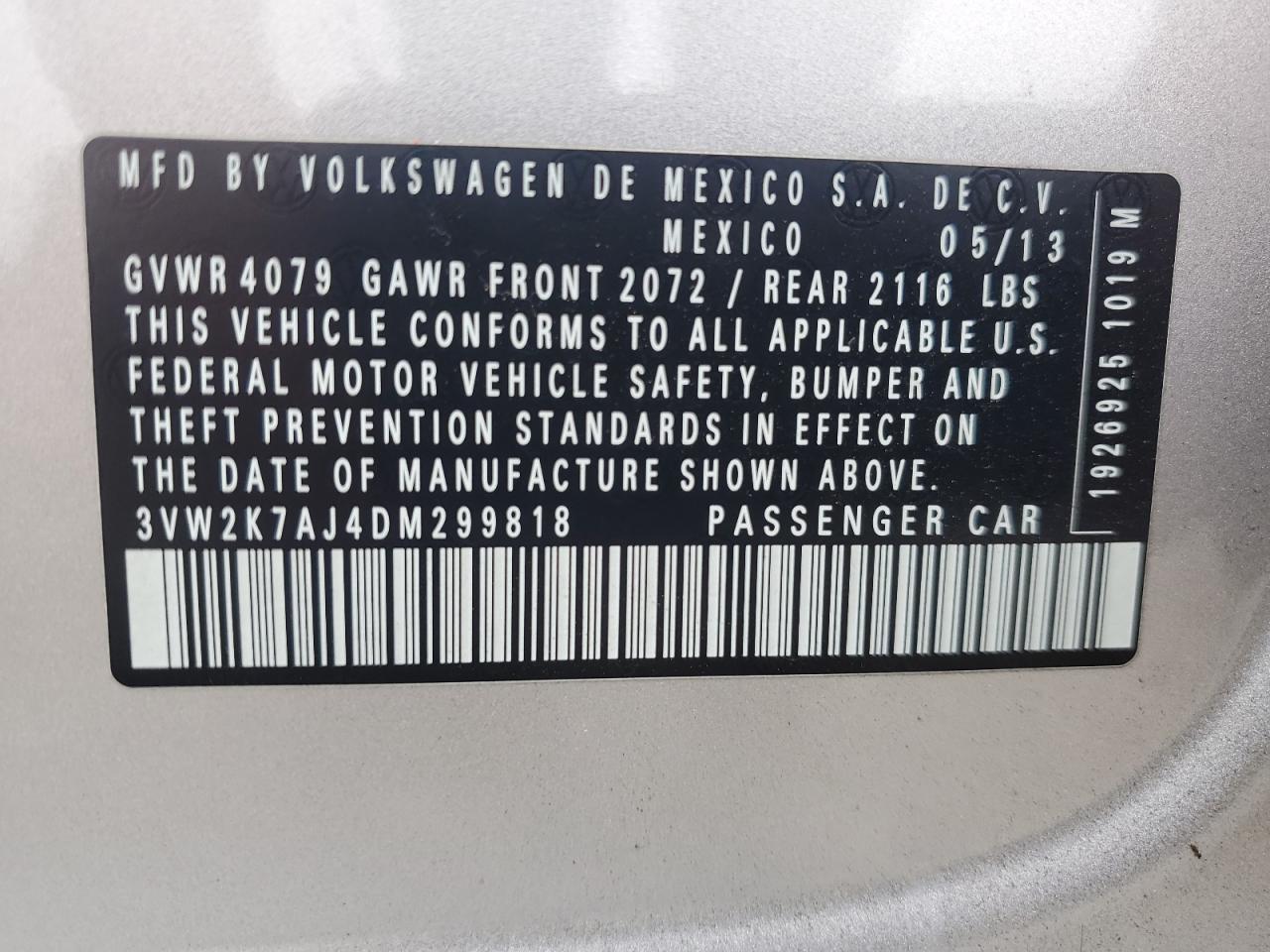 3VW2K7AJ4DM299818 2013 Volkswagen Jetta Base