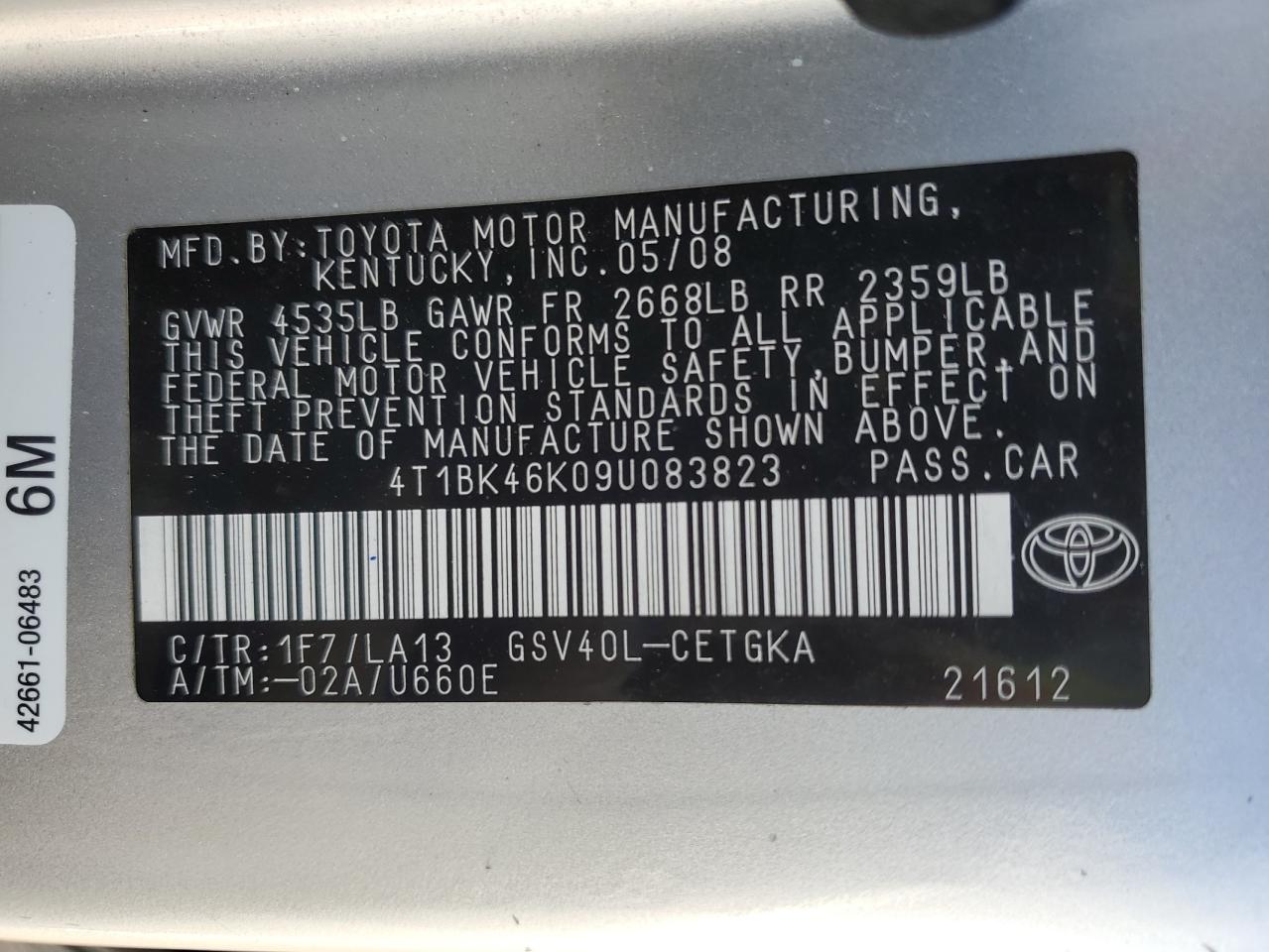 4T1BK46K09U083823 2009 Toyota Camry Se