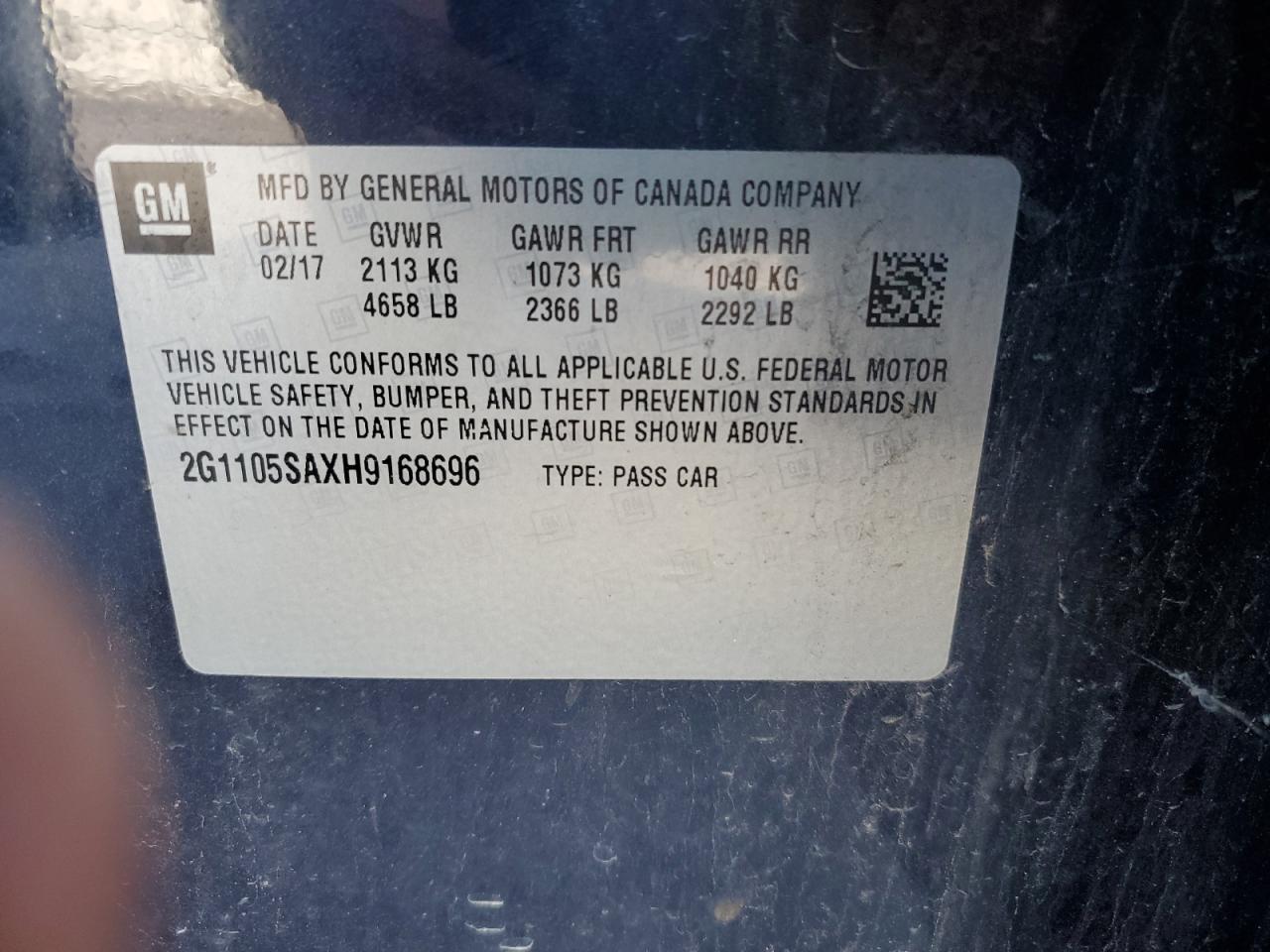 2G1105SAXH9168696 2017 Chevrolet Impala Lt