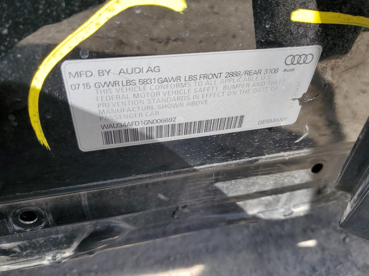 WAU34AFD1GN006692 2016 Audi A8 L Quattro