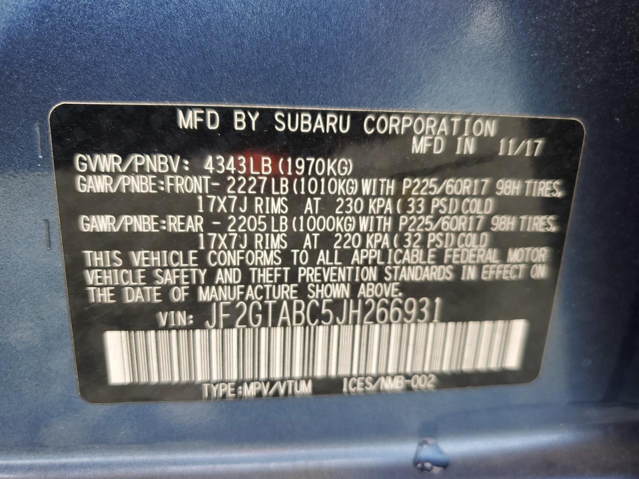 JF2GTABC5JH266931 2018 Subaru Crosstrek Premium