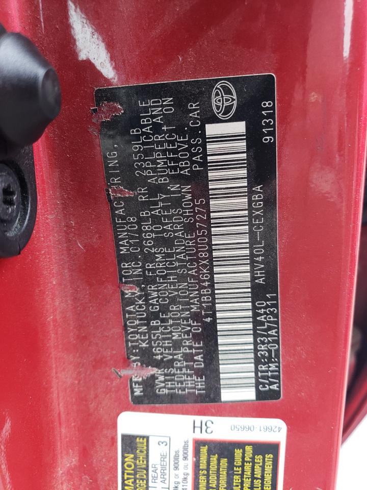 4T1BB46KX8U057275 2008 Toyota Camry Hybrid