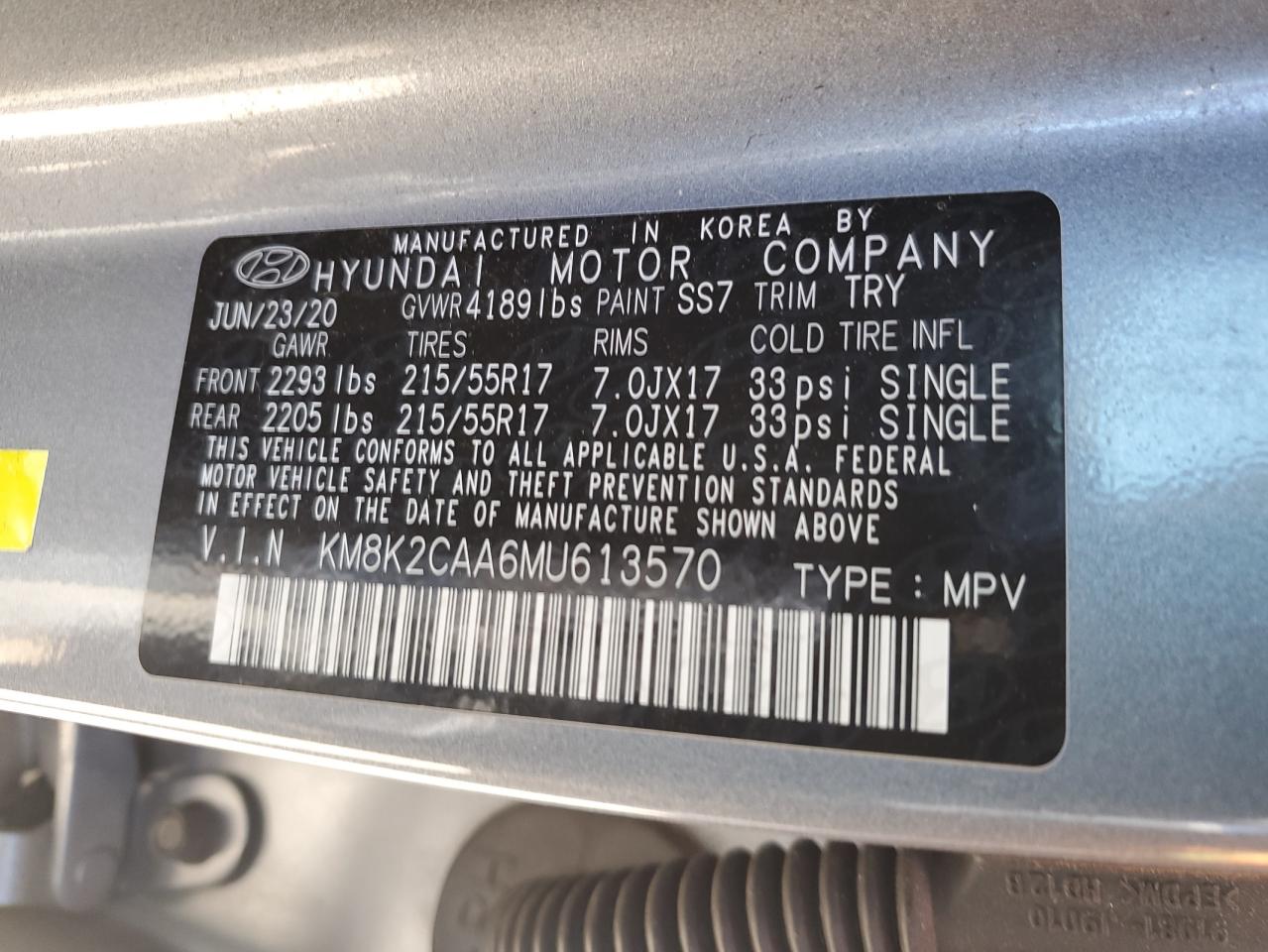 KM8K2CAA6MU613570 2021 Hyundai Kona Sel