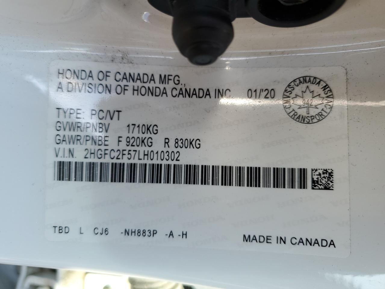 2HGFC2F57LH010302 2020 Honda Civic Lx