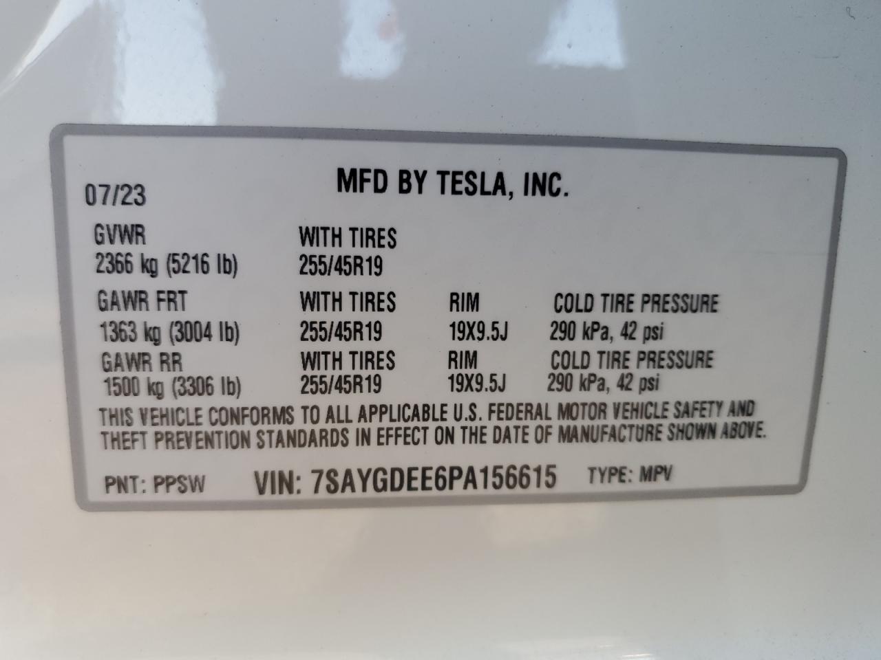 7SAYGDEE6PA156615 2023 Tesla Model Y