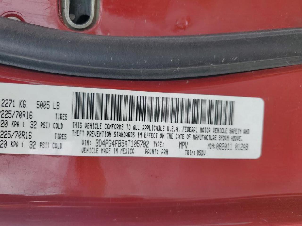 2010 Dodge Journey Se VIN: 3D4PG4FB5AT105702 Lot: 73052694