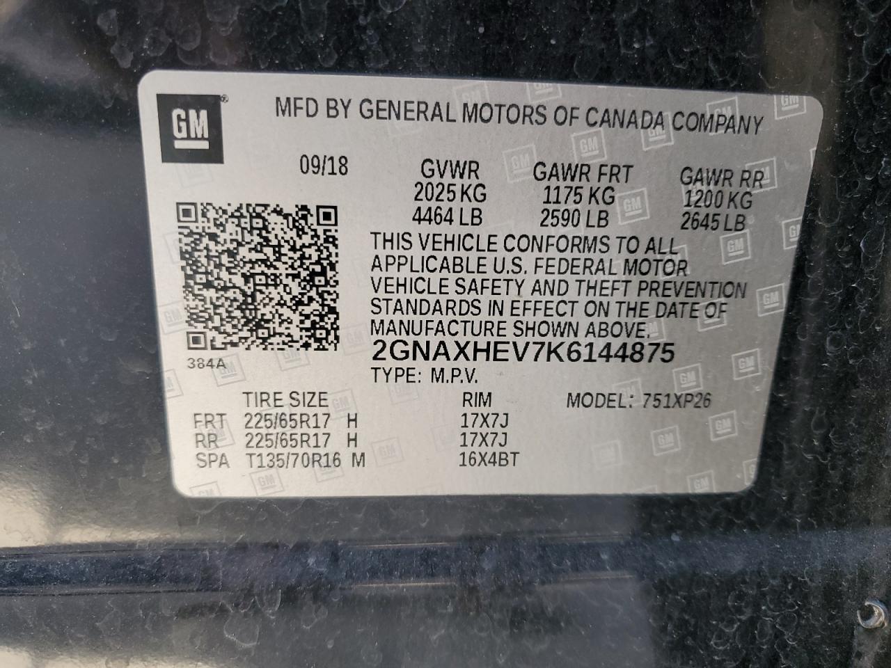 2GNAXHEV7K6144875 2019 Chevrolet Equinox Ls