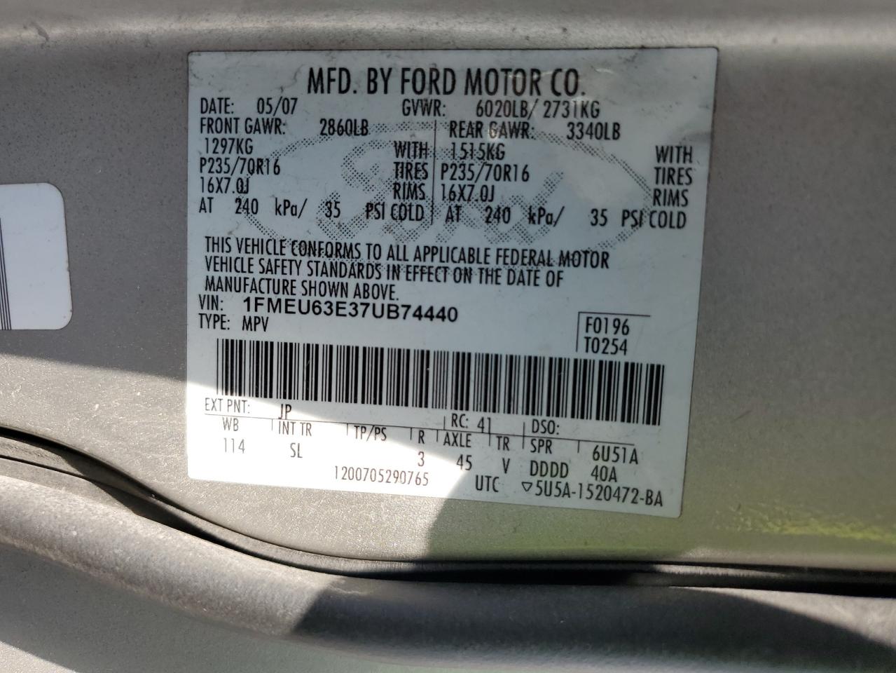 1FMEU63E37UB74440 2007 Ford Explorer Xlt