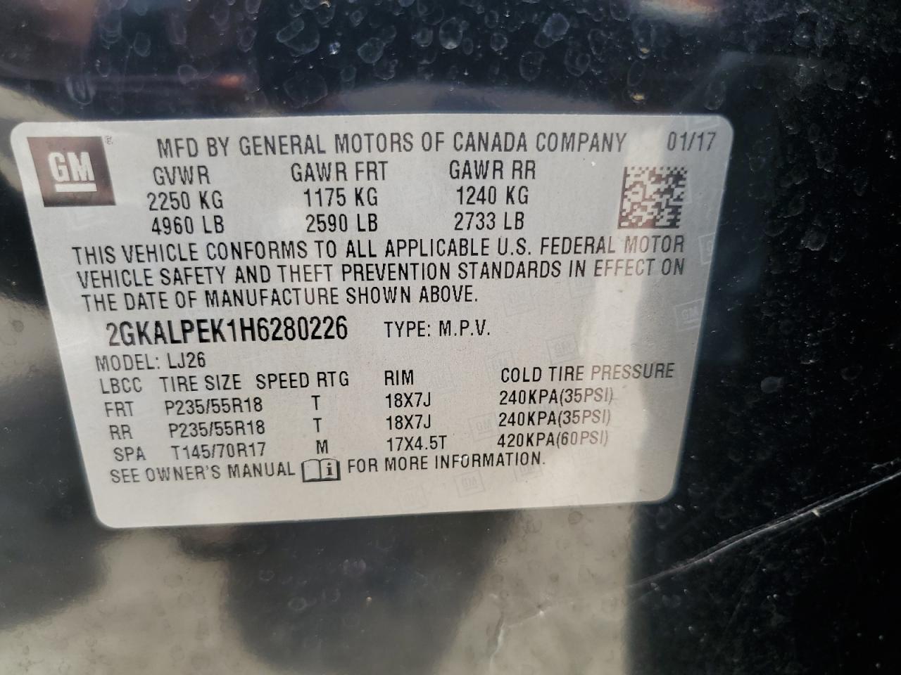 2GKALPEK1H6280226 2017 GMC Terrain Slt