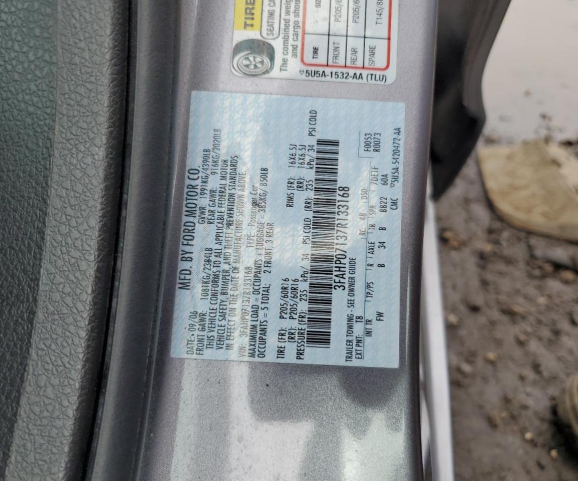 2007 Ford Fusion Se VIN: 3FAHP07137R133168 Lot: 73222734