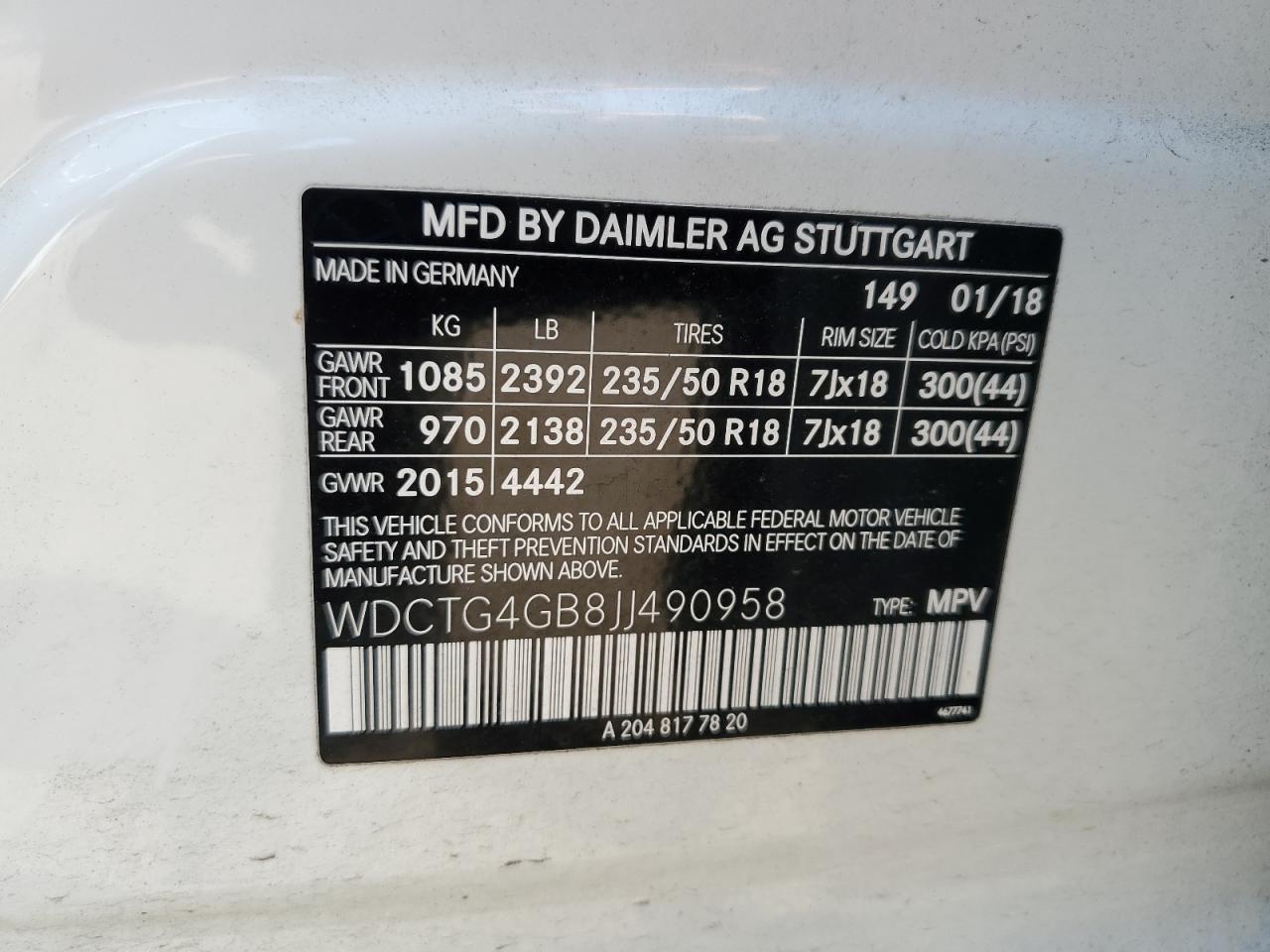 WDCTG4GB8JJ490958 2018 Mercedes-Benz Gla 250 4Matic