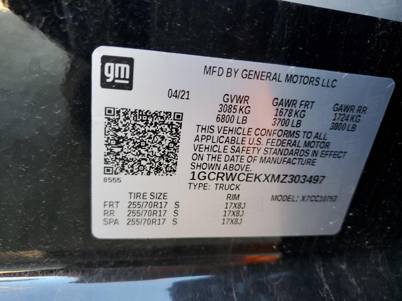 VIN 1GCRWCEKXMZ303497 2021 CHEVROLET ALL Models no.12