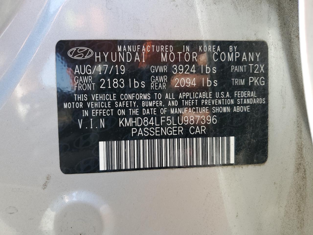 KMHD84LF5LU987396 2020 Hyundai Elantra Sel