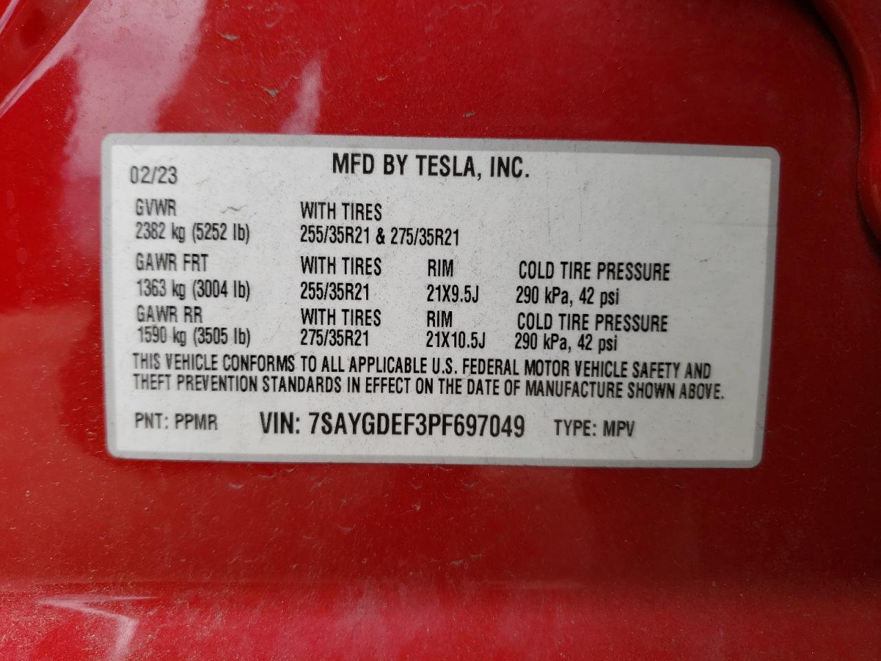 7SAYGDEF3PF697049 2023 Tesla Model Y