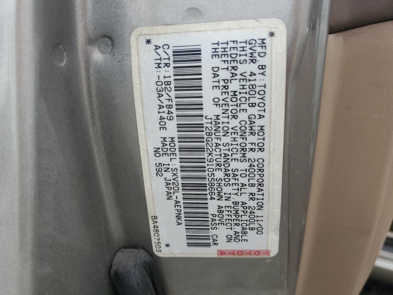 JT2BG22K910558664 2001 Toyota Camry Ce