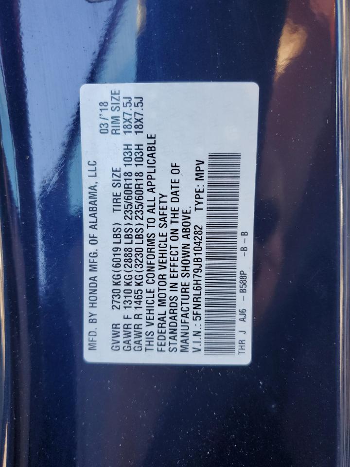 5FNRL6H79JB104282 2018 Honda Odyssey Exl