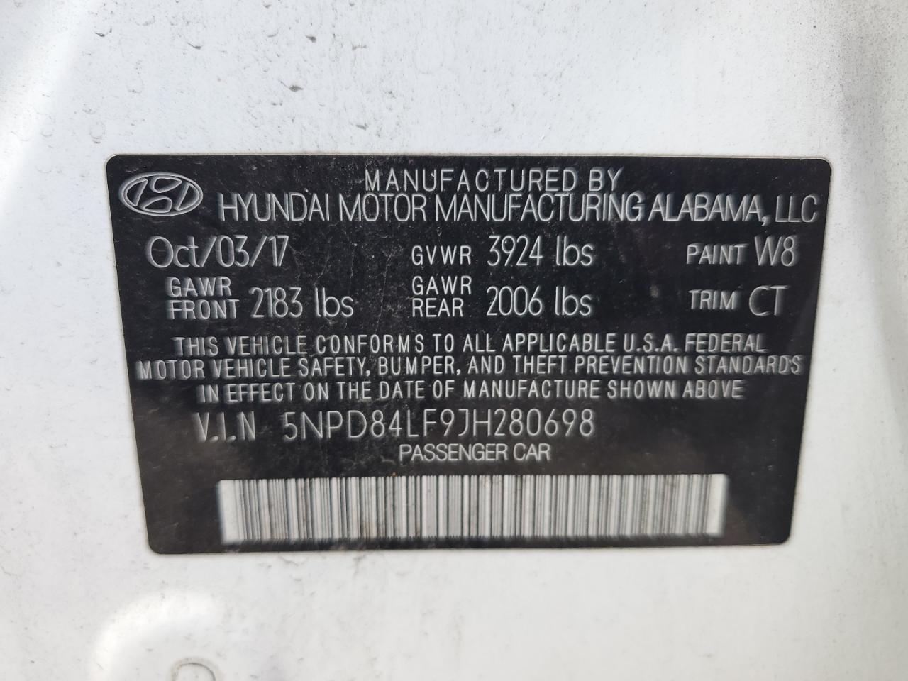 5NPD84LF9JH280698 2018 Hyundai Elantra Sel