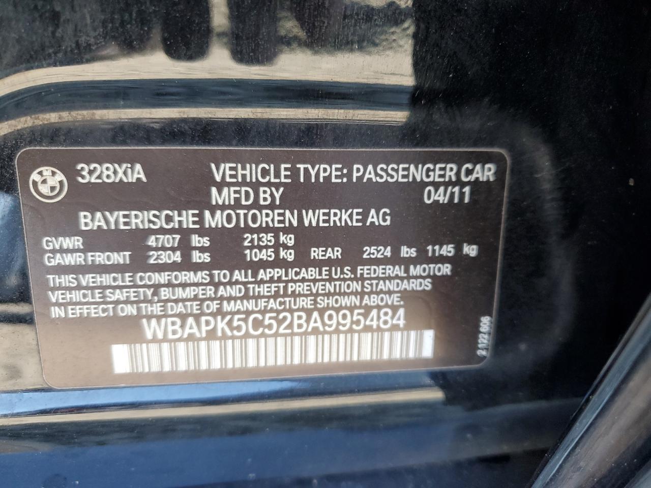 WBAPK5C52BA995484 2011 BMW 328 Xi Sulev