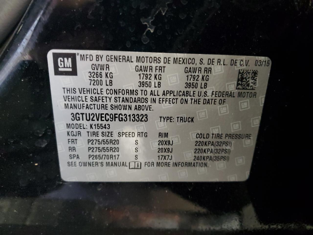 3GTU2VEC9FG313323 2015 GMC Sierra K1500 Slt