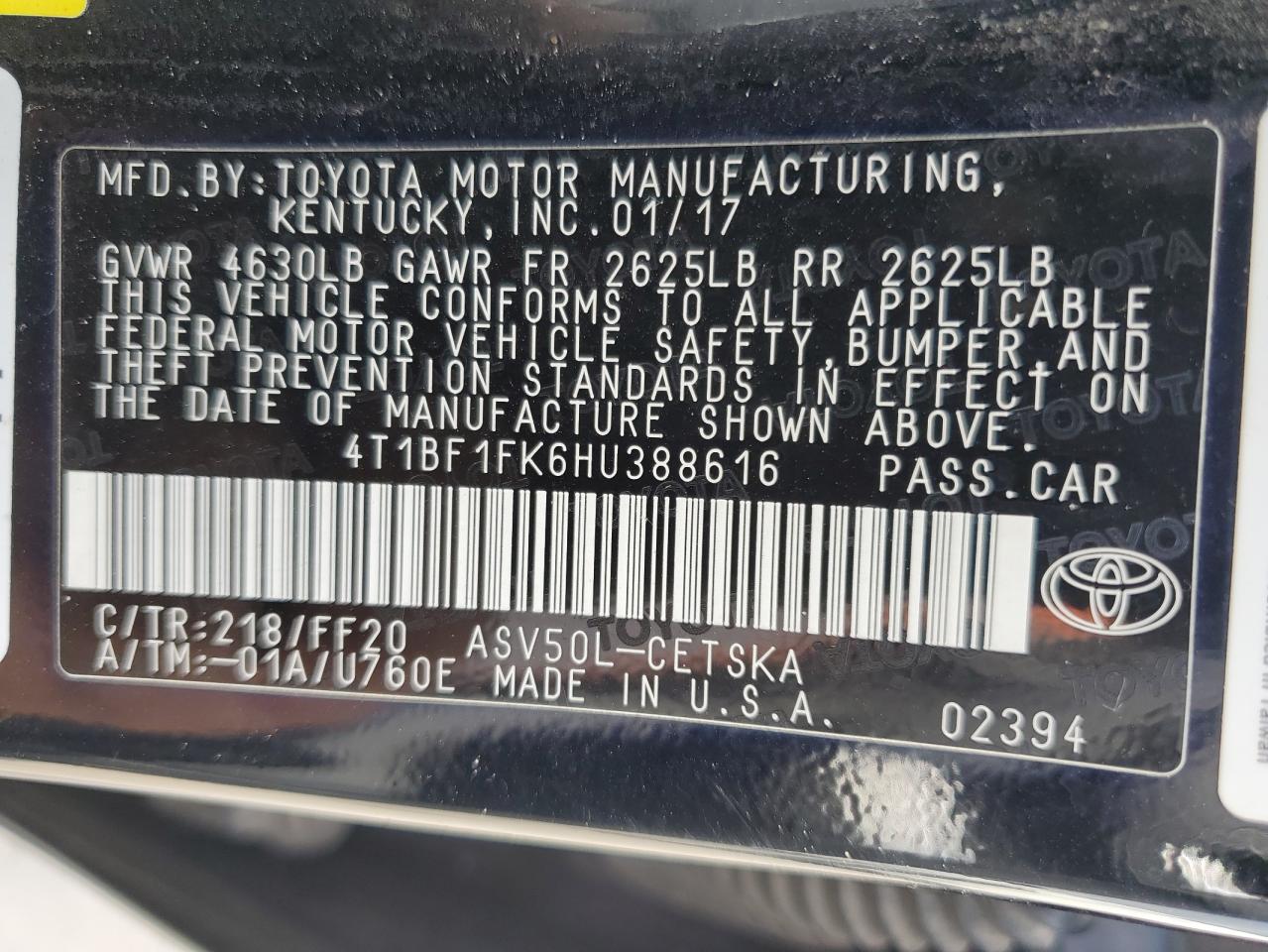 4T1BF1FK6HU388616 2017 Toyota Camry Le